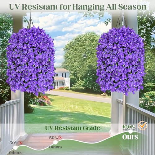 2 Pcs UV Resistant Artificial Flowers for Outdoors, Realistic Faux Silk Bougainvillea Flowers, Fake Hanging Plants for Porch Patio Balcony Decoration (Dark Purple) - color: Dark Purple, size: 2 Pcs