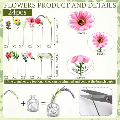 36 Pcs Artificial Flowers Table Centerpiece with Vases Colorful Wildflower Centerpieces Silk Flower Arrangement for Wedding Baby Shower Table Centerpieces Party(Fresh Color,Clear) - style: Fresh Color