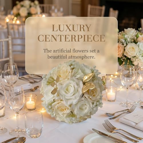 Wedding Bouquets for Bride, White and Champagne Bridal Bouquet | Realistic Silk Rose for Rustic Boho Church Ceremony, Proposal, Thanksgiving, Wedding Decor - color: White and Champagne