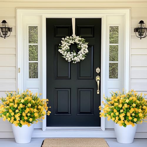 Yastouay Artificial Flowers for Outdoors UV Resistant, 9 Bundles Yellow Realistic Outdoor Artificial Plants & Flowers, Fake Outdoor Flowers Plants for Front Porch Window Box Garden Decoration - color: Yellow, size: 9 Bundles