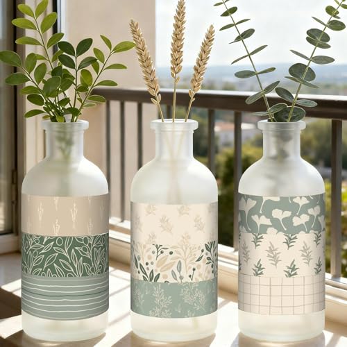 12 Rolls Watercolor Floral Washi Tape Set 15 mm Vintage Flower Decorative Masking Tape for Summer School Arts DIY Craft Scrapbook Journal Supplies Gifts(Sage Green,Leaves) - color: Sage Green, style: Leaves