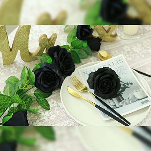 Felice Arts 2 Pack Black Artificial Flower Garland Each 6.5FT Fake Rose Vine Hanging Rose Garland for Wedding Flowers Table Arrangement Outdoor Wall Decor - color: Black-2