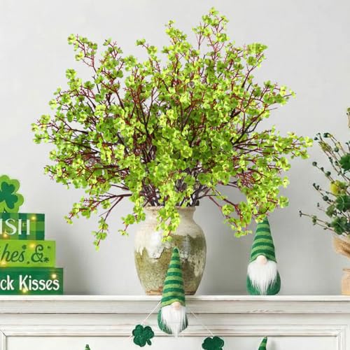 Hananona 10 Pcs Babys Breath Green Flowers Artificial Gypsophila Flowers St. Patrick's Day Fake Silk Flowers for Home Decor Spring Floral Arrangement Table Centerpieces - color: Green