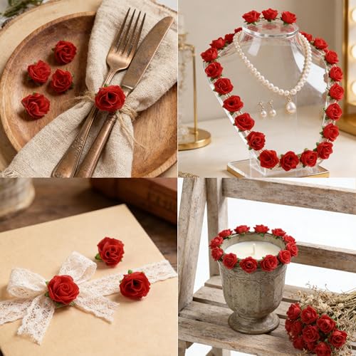 SITUMEIZI 100 Pcs 1.3 inches Mini Red Rose Head Fake Red Roses Artificial Flowers for Wedding Decor, Graduation Cap, Cake, DIY Flower Wall Mother's Day Home Party Decor - color: Red