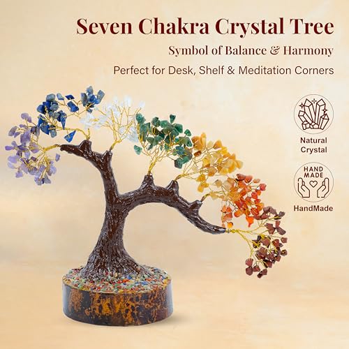 Crocon® 7 Chakra Bonsai Crystal Tree of Life Healing Crystals Home Decor Spiritual Gift, Birthday Gifts for Women, Mom, Sister Housewarming Gifts New Home Meditation Decor, Gift for Her Grandma - color: 002a Seven Chakra (Bonsai Tree)