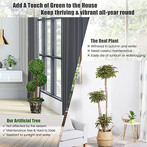 Goplus 3 Ft Artificial Boxwood Topiary Tree, 2 Pack Fake Greenery Plants Triple Ball Tree, Leaves & Cement-Filled Plastic Flower Pot Decorative Trees for Home, Office, Indoor and Outdoor Use - size: 3 Ft