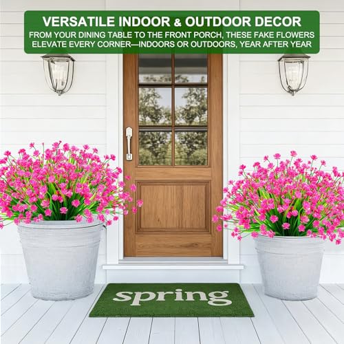 TURNMEON 20 Bundles Artificial Flowers for Outdoors, Summer Spring Grass Camellia Fake Flowers Plastic Plants, UV Resistant No Fade Faux Greenery for Gardens Porch Yards Cemetery Decor 500 Heads(Pink) - color: Pink, size: 20 Bundles