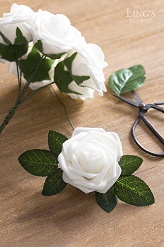 Ling's moment Artificial Flowers 50Pcs White Roses Decor w/Stems,3" DIY Foam Floral for Wedding Bouquet/Centerpieces, Outdoors Party Backdrop, Room/Table, and Garden/Pot Decorations - color: Wht- White, size: 50Pcs