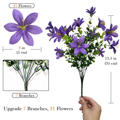 8 pcs Lily Artificial Flowers, Faux Fake Silk Flower Plants with 21 Heads per Bouquet for Indoor/Outdoor Wedding Home Party Table Hotel Office Vases Floral Arrangements Decor, Purple - color: Purple
