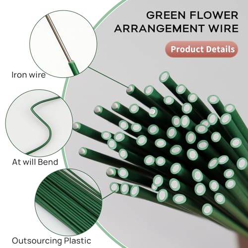 Floral Wire Stems, 60 Pack Flower Stems, 2 Gauge Green Floral Stem Wire for Paper Wrapped Wreath Making Supplies - color: Green