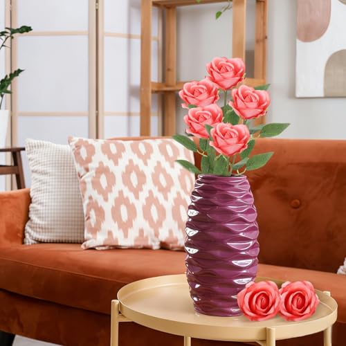 36 Pcs Deep Pink Artificial Roses with Long Stems, Fake Silk Rose Artificial Flowers Bulk for Bridal Wedding Bouquet Centerpiece Ball Arrangement Party Decor - color: Deep Pink