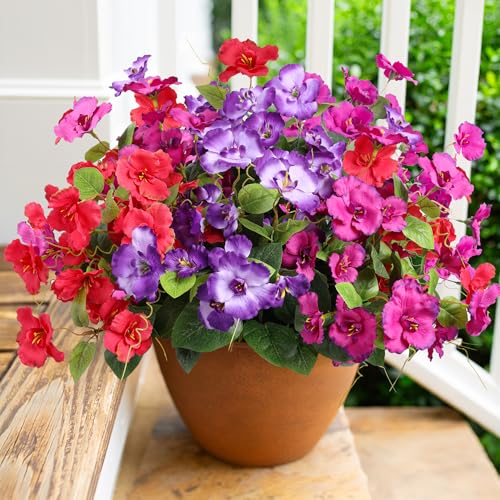 Hibiscus Artificial Flowers Plants for Outdoors Summer Decoration, 6 Bundles Fake Silk Hibiscus Bouquet Realistic UV Resistant Tropical Flowers Artificial for Outside Planter Front Door Porch Patio - color: 3-color Mix(2 Fuchsia, 2 Red, 2 Purple)