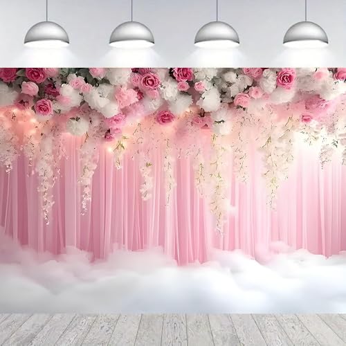 Romantic Pink and White Roses Wisteria Bridal Shower Photo Studio Backdrop Pink Wall Girls Woman Birthday Party Tea Party Baby Shower Anniversary Photography Background(D, 5 * 3feet) - color: D, size: 5*3feet