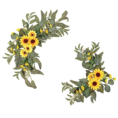 GOLDY&WENDY Yellow Sunflowers Decor Flower Swag (Pack of 2) for Wedding Welcome Sign Wedding Arch Wall Front Door Artificial Floral Decor - color: C2-sunflower