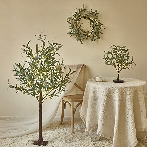 Hairui Lighted Olive Tree Plug-in 4FT 160 Warm White LED Artificial Greenery Tree with Lights for Wedding Christmas Holiday Home Decoration - style: 4FT-Olive Tree