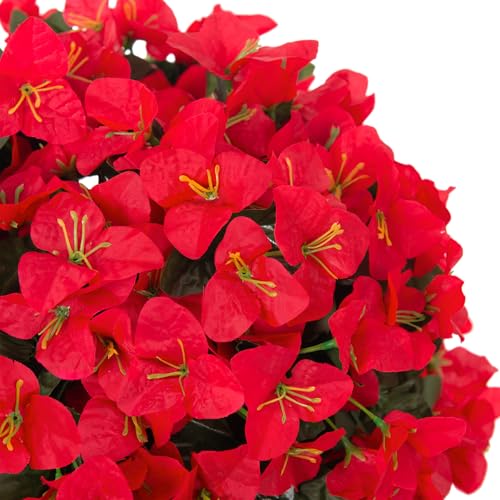INXUGAO 2 pcs Artificial Faux Bougainvillea Flowers Plants for Outdoor Outside Summer Decoration, Fake Silk UV Resistant Long Trailing Vines for Front Door Porch Planter Balcony - color: Red