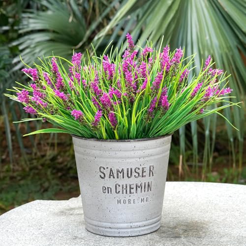 20 Bundles Artificial Plants Outdoor, UV Resistant Fake Flowers， Realistic Faux Lavender Shrubs for Porch Garden Window Box Home Decoration (Rosy) - color: Rosy
