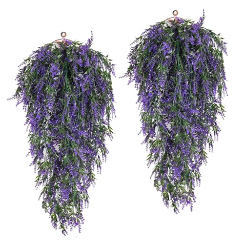 RECUTMS Artificial Purple Lavender Hanging Plants, 4 Pcs 30.3 Inches UV Resistant Plastic Trailing Vine Greenery Garlands for Outdoor Home Room Garden Patio Farmhouse Wedding Front Porch Indoor Decor - color: Purple