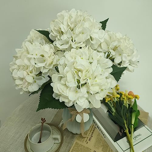 Ivory Hydrangea Artificial Flowers,6 Pcs Faux Hydrangea Flowers,Artificial Hydrangeas Flowers with Stems,Fake Hydrangeas,Silk Hydrangeas Flowers with Stems for Home Decor (6, Ivory) - color: Ivory