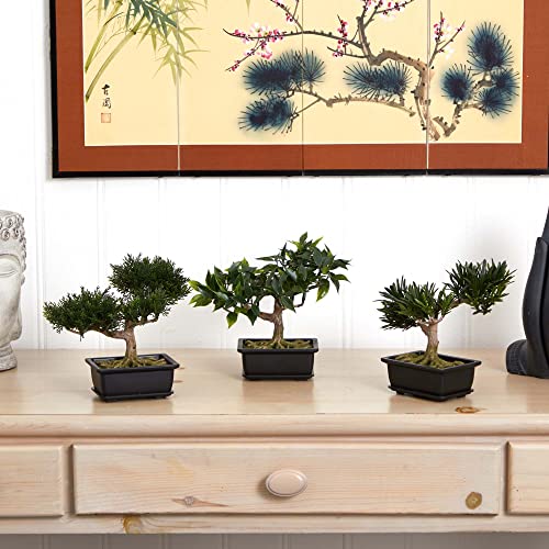 Nearly Natural 8.5in. Bonsai Silk Plant Collection (Set of 3) - size: 8.5 in