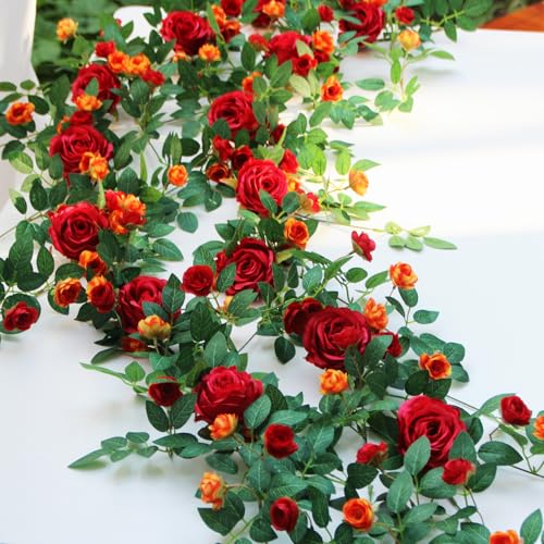 6FT Bendable Flower Garland, Artificial Rose Vine Hanging Floral Garland Decoration for Weding Home Room Wall Decor (Red, 1pcs) - color: Red, size: 1pcs