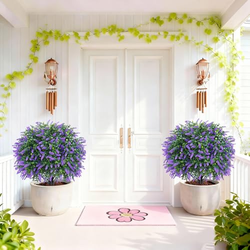 2 Pack 25" Artificial Lavender Topiary Ball Tree for Outdoors Faux Evergreen Shrubs Plants with Ground Spike UV Resistant Fake Bushes Ball Trees for Outdoor Indoor Home Porch Patio Decoration - color: Purple Lavender