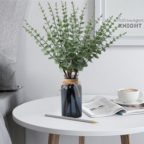 Leftover 18.8" Artificial Eucalyptus Stems in Black Glass Vase,Fake Plant Eucalyptus Plant for Centerpiece Table Decorations Black Bathroom Farmhouse Home Decor - color: Sage Green