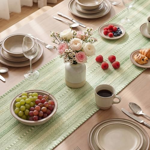 Artoid Mode Sage Green Farmhouse Woven Table Runner, Seasonal Holiday Rustic Kitchen Dining Table Decoration for Home Party Decor 12x72 Inch - color: Sage Green, size: 12" x 72", Table Runner