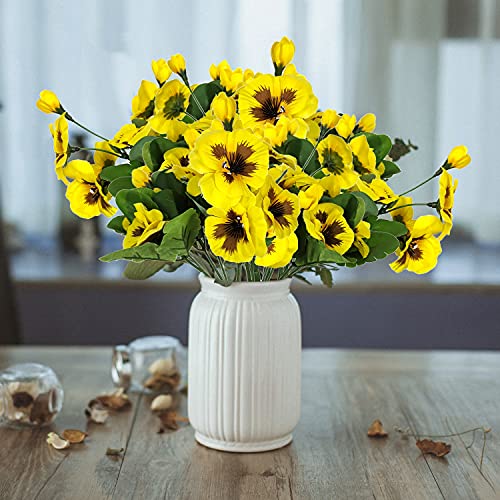 8 Bundles Fake Flowers Pansy Small Wild Flower Daisy Faux Plastic Purple Flowers for Home Wedding Kitchen Garden Table Centerpieces Indoor Outdoor Decor (Yellow) - color: Yellow