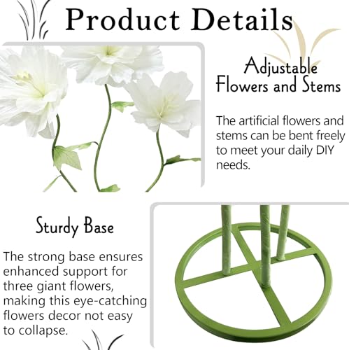 Giant Flowers Big Artificial Decorations, Large Fake Flower Arrangements Faux Floral Decor for Home Office Wedding Reception Birthday Party Photography Props Shop Window Displays Banquet, White - color: White