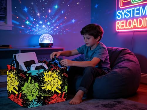 Rectangular Kids Storage Basket,Game Basket for Boys Kids,Waterproof foldable storage baskets,Game Bin,Gift Baskets,Boys Room Decor(Games) - color: Games