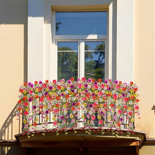 AGIRL 6 Bundles Artificial Flowers for Spring Decoration,Faux Plants for Outdoor Planters,UV & Fad Resistant Silk Fake Flowers for Garden Patio,Porch,Yard,Balcony,Farmhouse Decor (6 Multicolor) - color: Mix 6 Colors