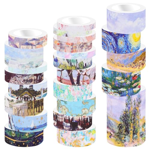 24 Rolls Landscape Washi Tape Set in Oil Painting Style Van Gogh Masking Tapes, Watercolor Scenery Decorative Tapes for DIY Art Crafts Scrapbook Journals Planners Gift Wrapping - color: W