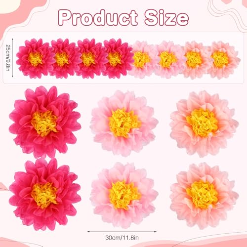 BestoFun 14 PCS Hot Pink Tissue Paper Flowers – Party Decorations for Birthday, Baby Shower, Wedding, Bridal Shower, and Fiesta Events - color: Hot Pink
