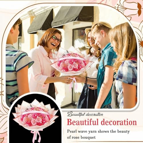 Thiccywoov 36 Pcs Glitter Roses Bouquet Graduation Artificial Rose DIY Flower Bouquet Kit Flower Wrapping Paper 3D Butterflies Crowns for Mom Mother Teacher Birthday (Light Pink,Dark Pink) - color: Light Pink,dark Pink