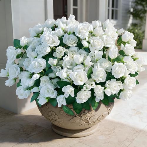Juxdp 8 Bundles Artificial Roses, Realistic Silk Bouquet Flower(White) | Fluffy and Vivid, Fade-resistant, Faux Rose Plants, for Front Door/Garden/Farmhouse/Home/Outdoor/Spring/Summer Decor - color: White