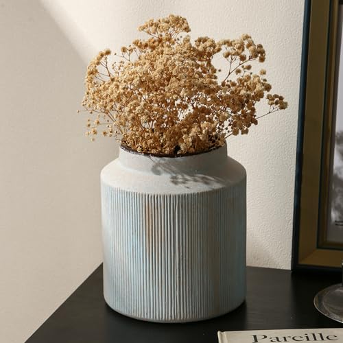 Farmhouse Vase for Home Decor, Vintage Rustic Terracotta Flower Vase Suitable for Home Decor, Living Room, Shelf, Dining Table. 7IN.Light Green - color: Retro-7, size: 6.1 x 7 inches