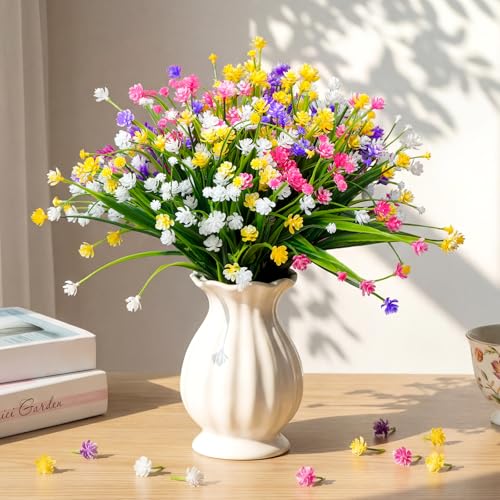 Hoteam 40 Bundles Outdoor Artificial Flowers Plants UV Resistant Outside Fake Flowers Plastic Plants Outdoor Spring Summer Seasons Decoration Shrubs Garden Porch (Colorful) - color: Colorful