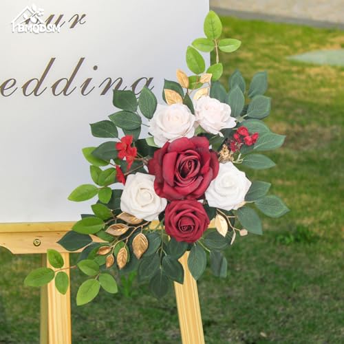 Pack of 2 Artificial Flowers for Backdrop Decoration, Wedding Arch Flowers,Reception Welcome Sign, Eucalyptus Garland, Suited to Aisle Decor and Wedding Arches (Red White) - color: Red White