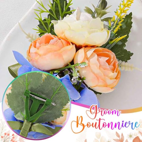 Groom Boutonniere Wedding Boutonniere Rose Mens Flower for Suit (Champagne) - color: Champagne