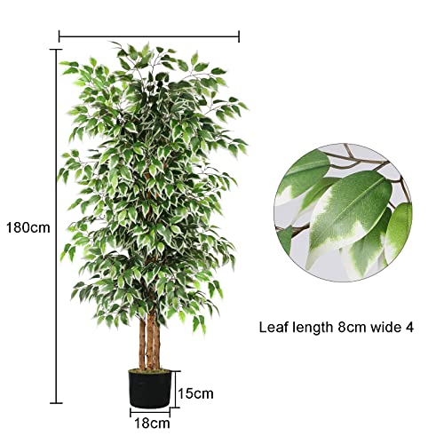 GTIDEA 6ft Ficus Artificial Tree, Tall Faux Trees Indoor with Natural Trunk and Fake Silk Tree Fake Plants for Home Decor Living Room Outdoor Balcony House Office (NO VASE Included) - color: 6ft Ficus Tree (No Vase)