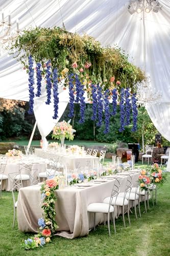 IPOPU Royal Blue Wisteria Hanging Flowers Garland 6.4FT Wisteria Garland Hanging Flowers for Decoration for Wedding Arch, Backdrop, Garden Party Decor, 3 PCS (Royal Blue) - color: Royal Blue