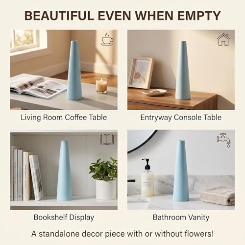 Small Ceramic Bud Vase, Tall Conic Single Stem Vase, Decorative Floral Centerpiece for Home Office Living Room Wedding Decor - color: Light Blue