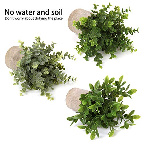 Briful Artificial Potted Plants Set of 3 Small Faux Plant Eucalyptus Mini Fake Plant Decor for Home Table Office Room Desk Bathroom Shelf Kitchen Rustic Farmhouse Mantel Decoration - color: 6-green