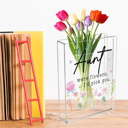 Aunt Book Flower Vase Mothers Day Birthday Thank You Gifts for Aunt from Niece Nephew If Aunt were Flowers I'd Pick You Cute Acrylic Book Shaped Vase Decor for Home Office Table Shelf Vase 3802 - style: Art Deco
