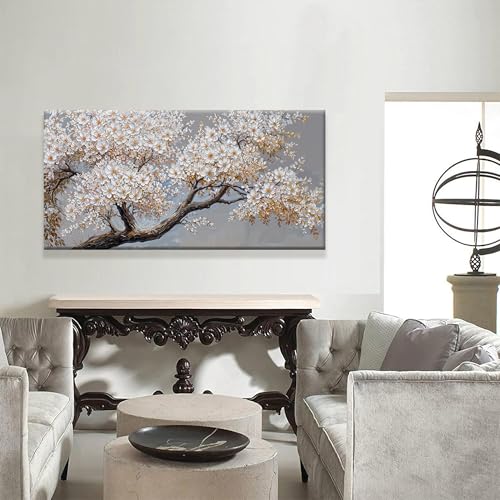 Canvas Wall Art Decor White Flowers On Tree Artwork Wall Decor Living Room Canvas Prints Modern Wall Art For Office Kitchen Canvas Prints Decor 24x48 Inch - color: White Brown, size: 48"L x 24"W