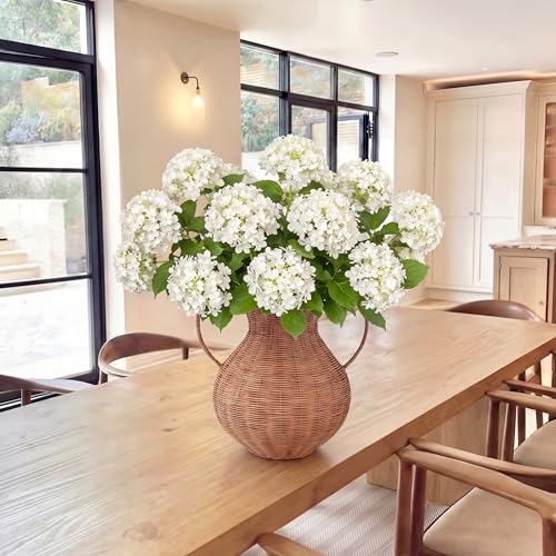 Cuffbow 4 Pcs 28 Inch White Hydrangea Artificial Flowers Fake Hydrangeas Silk Flowers Long 12 Touch Blooms for Wedding Centerpieces Bouquets DIY Floral Decor Home Decoration - color: White