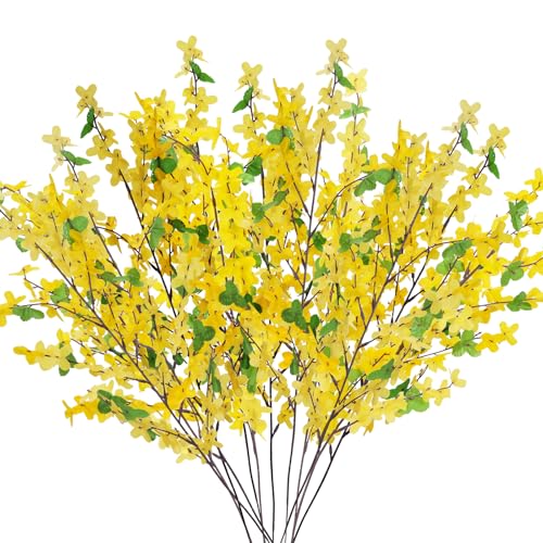 12Pcs Artificial Forsythia Branches: 23.6" Silk Yellow Flowers Faux Forsythia Branches Fake Spring Flowers Artificial for Decoration Wedding Office Home Party Dining Table Vase Indoor Outdoor - color: 12 Pcs