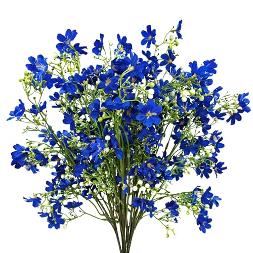 10 PCS Silk Flowers with Long Stems Artificial Flower for Tall Vase Outdoors Fake Babys Breath Bouquet Faux Floral Wedding Party Decoration Home Indoor Table Centerpiece Decor (Blue) - color: Blue