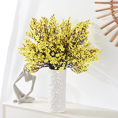 15PCS Artificial Baby Breath Flowers Fake Silk Real Touch DIY Floral Bouquets Decor Wedding Party Decoration Arrangements-Yellow - color: 15pcs-yeiiow